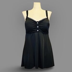 Maxine Black Swimdress Plus Size 20 Lace Trim Button Accent Strap Whimsigoth ❥❥❥
